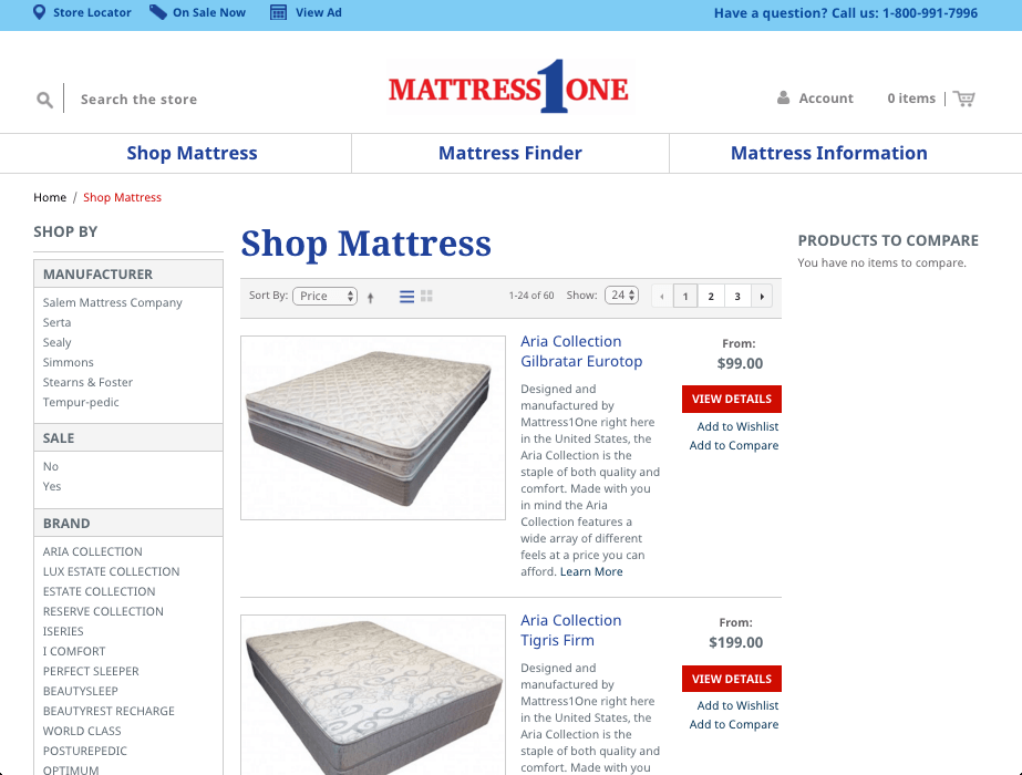 mattress e-commerce listing page