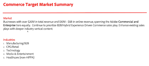 adobe commerce target market summary